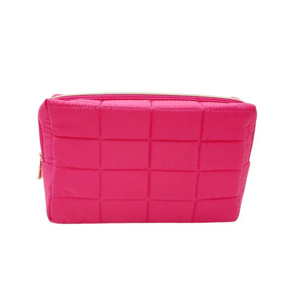 Sephora Quilted Fabric Makeup Bag Lined Zipper Green Hot Pink Burgundy Set of 3 - Picture 4 of 12